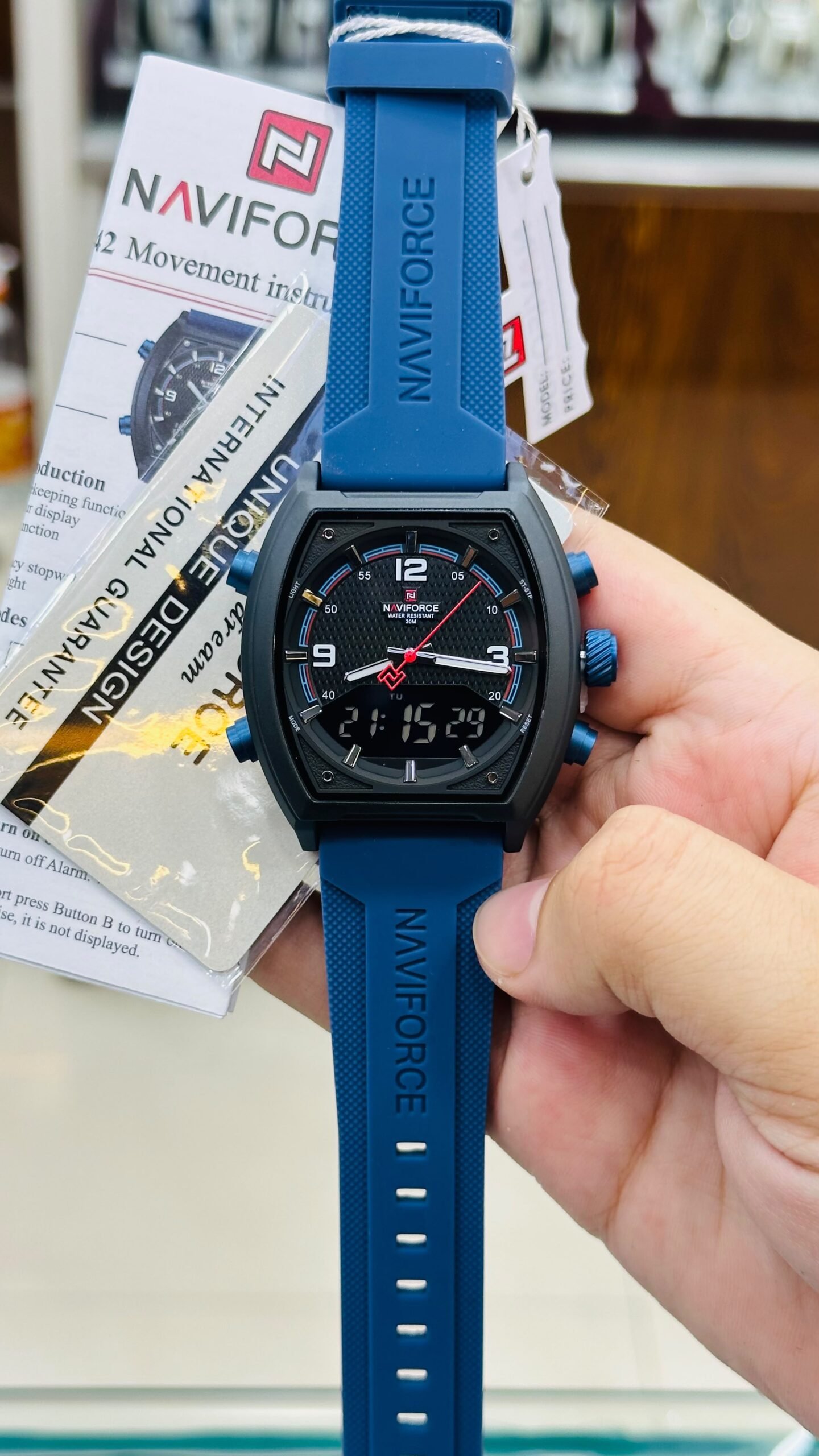 Naviforce Men’s Sports Watch – Premium Analog-Digital Display with Blue Silicone Strap