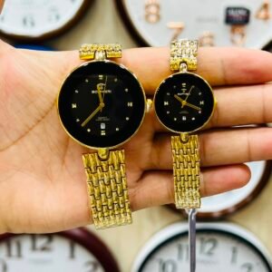 Boviri Black Dial Couple Watches – Gold Stainless Steel