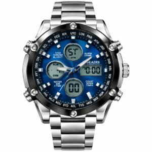 Premium Dual Time Digital & Analog Stainless Steel Watch – Multi-Function Display