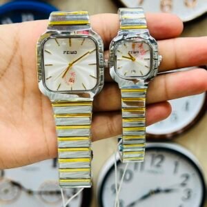 Premium Stainless Steel Couple Watches – Elegant Two-Tone Design
