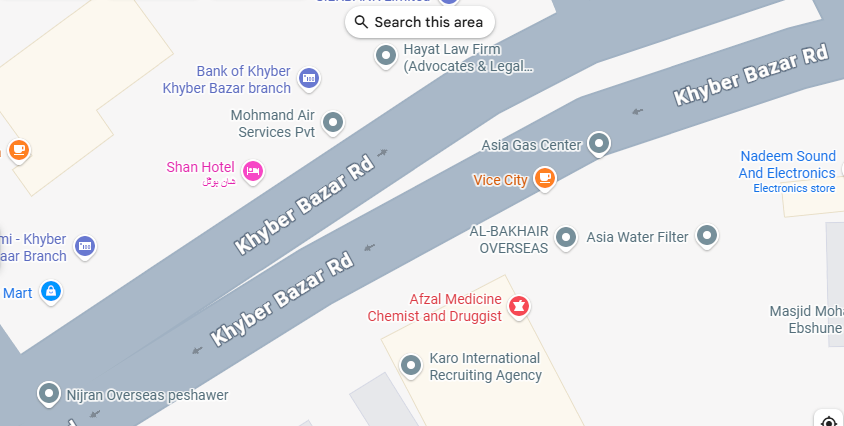 Location: Shop No. 2, Inside Street, Opposite Sheeraz Hotel, Islamia Club Building, Khyber Bazar, Peshawar, Pakistan – 25000.