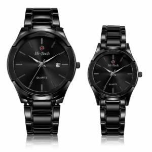 Hi-Tech Premium Couple Watch Set – Black Stainless Steel Quartz Watches for Him & Her | Elegant Matching Design
